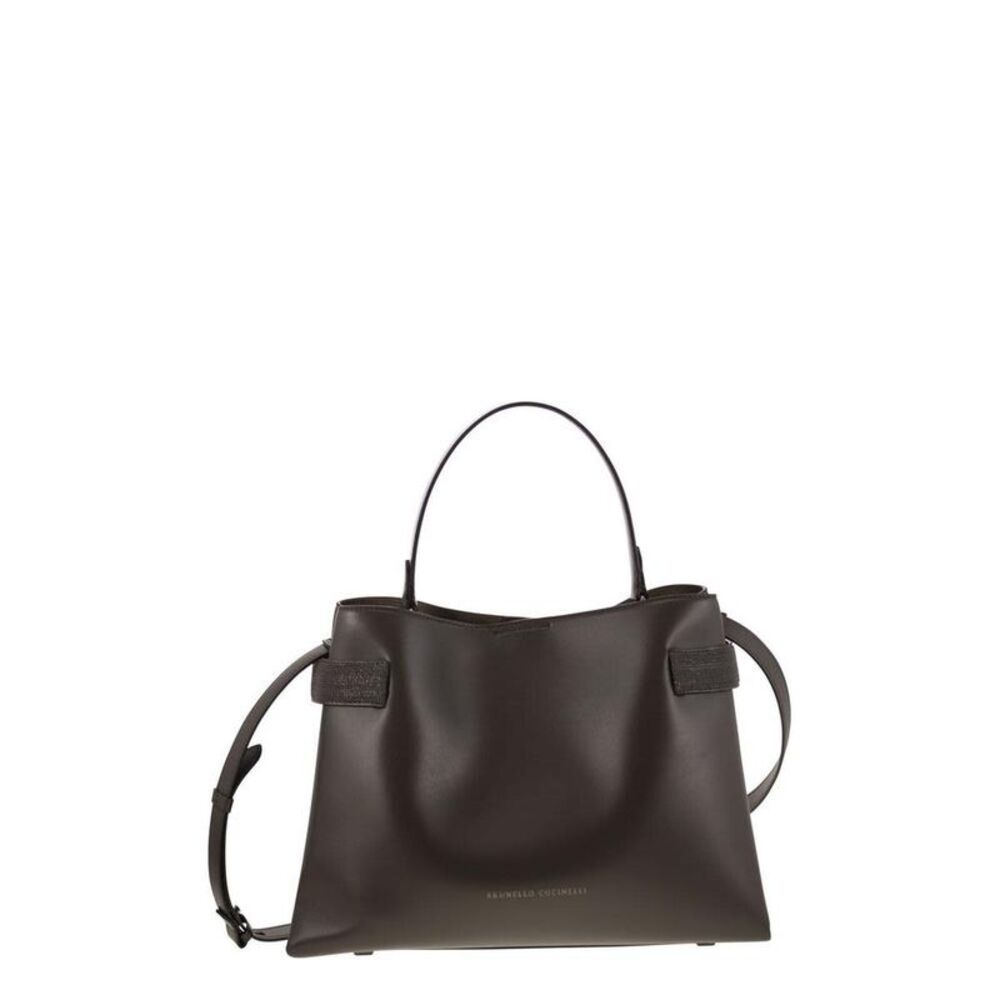 BRUNELLO CUCINELLI Leather Top Handle Shoulder Bag Women DARK BROWN Handbags